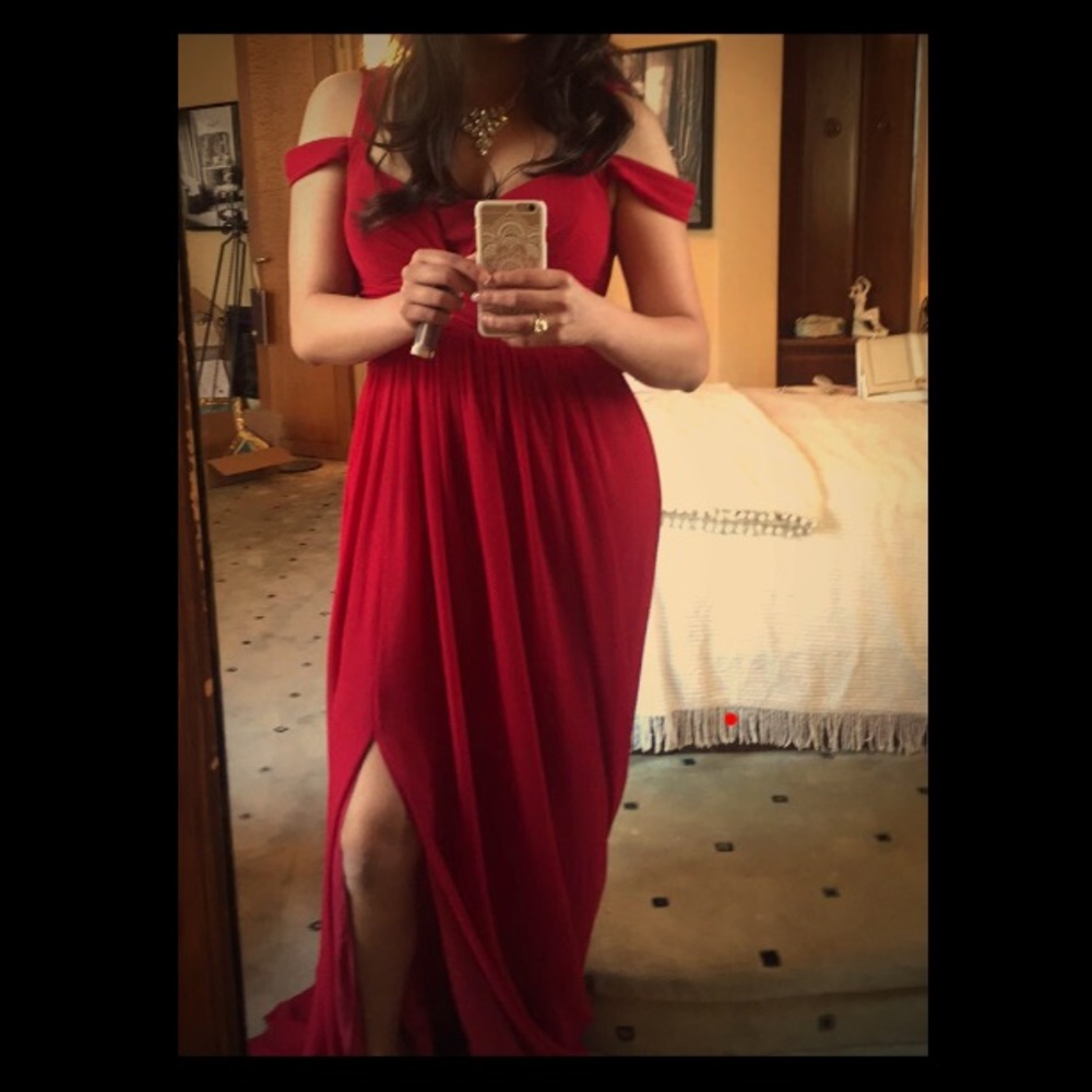 Lulus Bariano Ocean of Elegance wine red maxi gown
